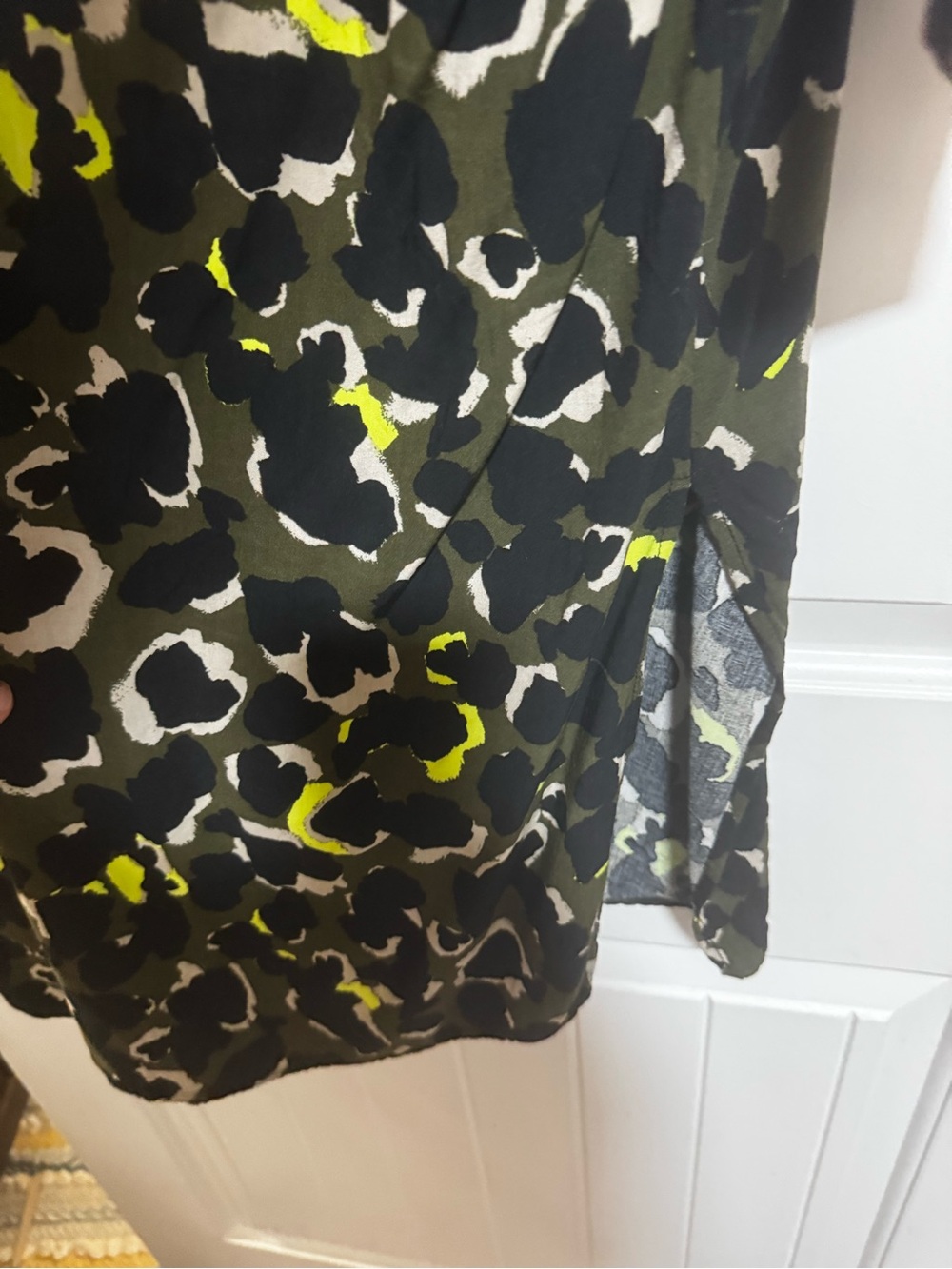 Eloquii Olive & Black Leopard Print Shirt Dress with Neon Yellow Accents - Picture 4 of 8